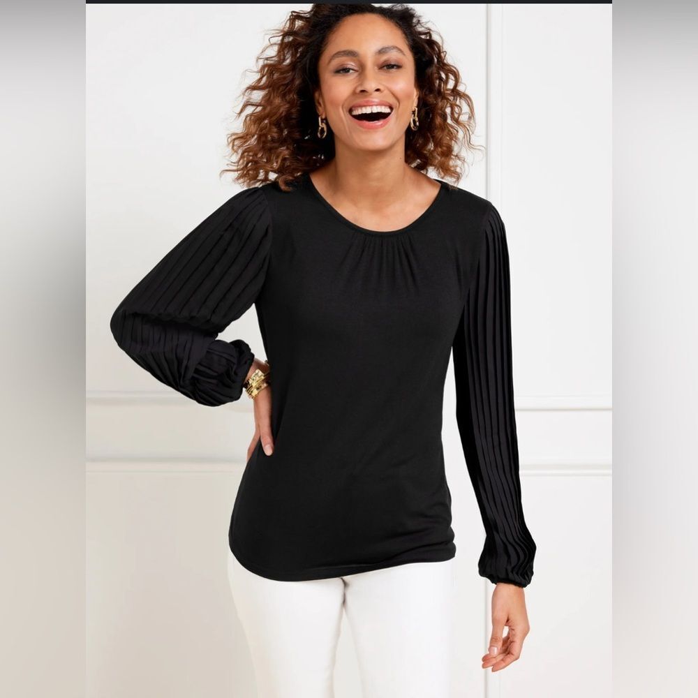 TALBOTS PLEATED SLEEVE CREWNECK TOP SIZE S Petite